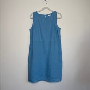 100% Linen Blue Shift Dress Minimalist Summer Coastal Capsule Relaxed Fit
